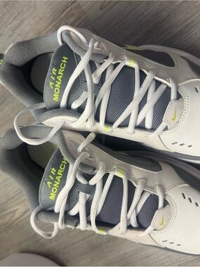 Nike Kids White, Gray & Neon Yellow Air Monarch Sneakers